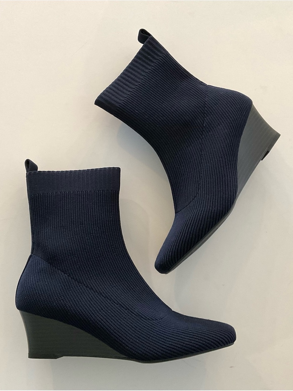 VIVAIA Margot Wedge Bootie Square-Toe Water Repellent Boots Blue Sz EU 37.5 NEW
